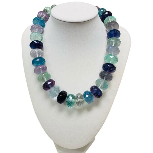 💙💚Natural Carved Fluorite Gemstone Necklace💙JEWELRY-statement-chunky-colorful💙